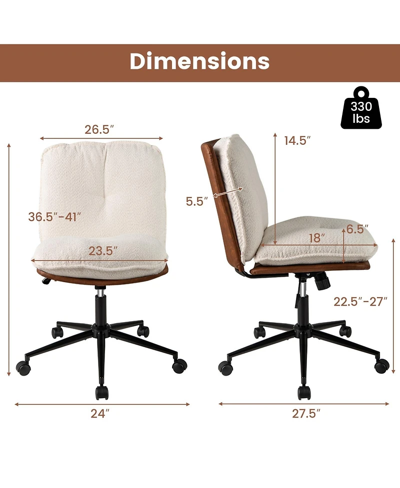 Sugift Armless Home Office Chair with Rocking Backrest Design