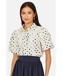 Yumi Women's Polka Dot Lace Boxy Shirt