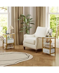 Sugift Nightstand with Charging Station and Adjustable Fabric Drawer for Bedroom and Living Room-Set of 2