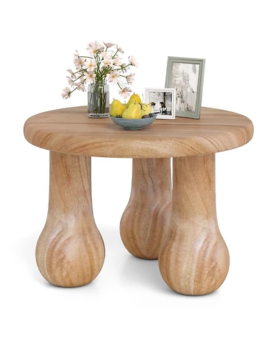 Sugift 24" Small Solid Mahogany Wood Coffee Table with Thickened Top and Column Legs