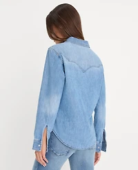 Good American Women's Slim-Fit Long-Sleeve Denim Shirt