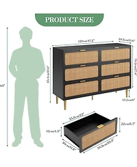 gaomon Rattan 6 Drawer Dresser Deep Storage Wide Top for Bedroom and Kids Room
