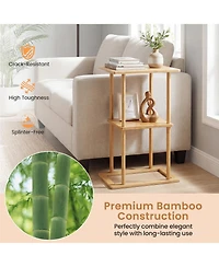 Sugift 2 Pieces Side Table with Storage Shelves and Bamboo Construction