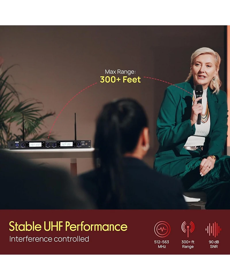 Pyle 4-Channel Wireless Microphone System with Handheld and Lavalier Mics (PDWM4802)