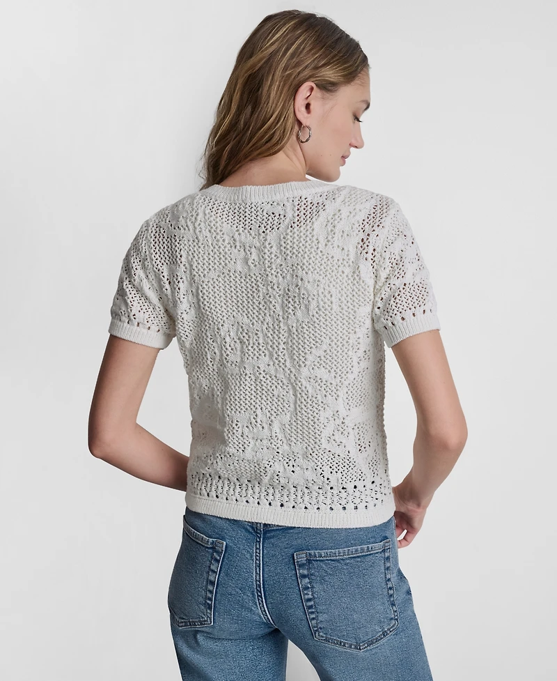 Dkny Jeans Petite Short-Sleeve Crew Neck Cardigan Sweater