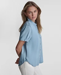 Dkny Jeans Petite Rolled Short-Sleeve Button-Up Shirt
