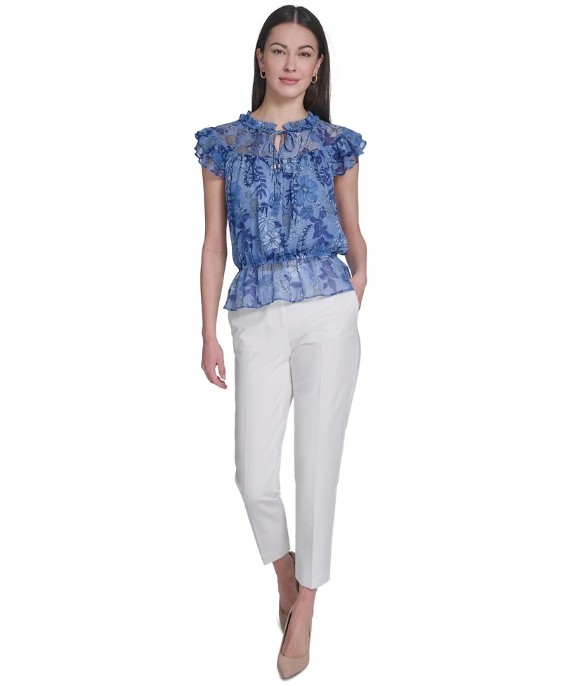 Tommy Hilfiger Women's Floral Peplum Flutter-Sleeve Blouse