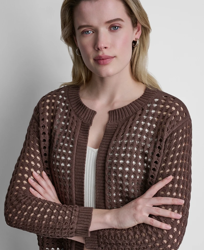 Dkny Jeans Women's Open-Stitch Drop-Shoulder Cardigan Sweater