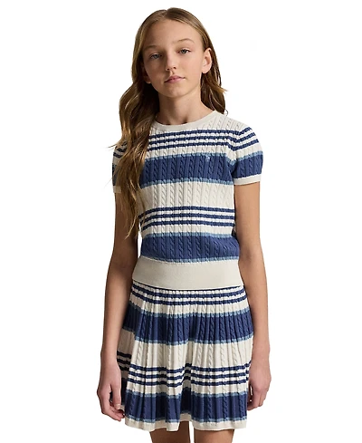 Polo Ralph Lauren Girls' 7-16 Striped Cable Sweater and Skirt, 2-Piece Set
