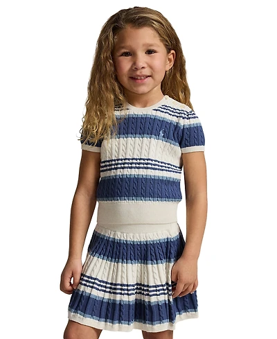 Polo Ralph Lauren Girls' 2T-6X Striped Cable Sweater and Skirt, 2-Piece Set