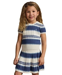 Polo Ralph Lauren Girls' 2T-6X Striped Cable Sweater and Skirt, 2-Piece Set
