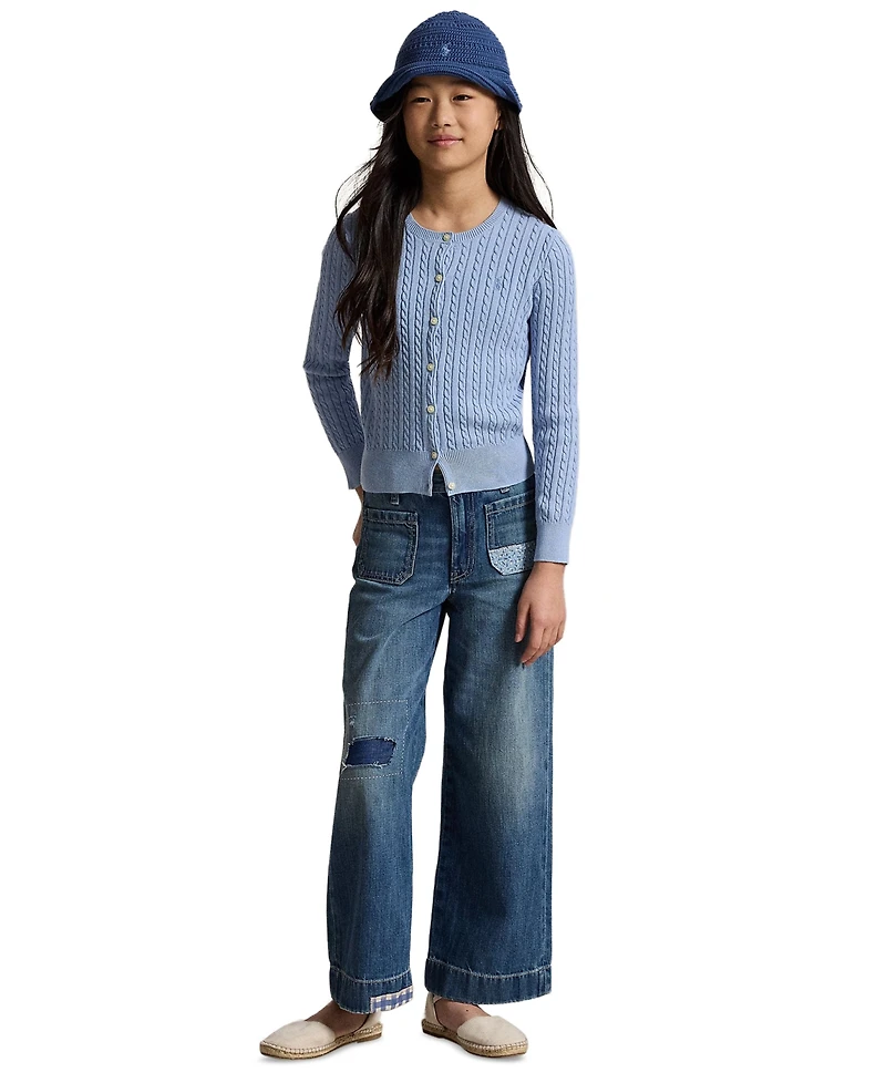 Polo Ralph Lauren Girls' 7-16 Distressed Wide-Leg Denim Jeans