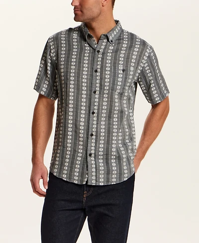 Vintage & Black Men's Short-Sleeve Embroidered Flower Striped Shirt