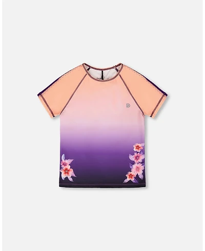 Deux par Deux Girls Athletic Short Sleeve Top in Polyester Pink To Black Gradient