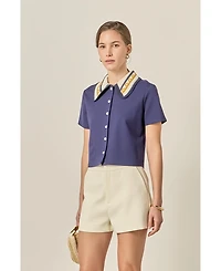English Factory Women's Knitted Collar Button Up Top