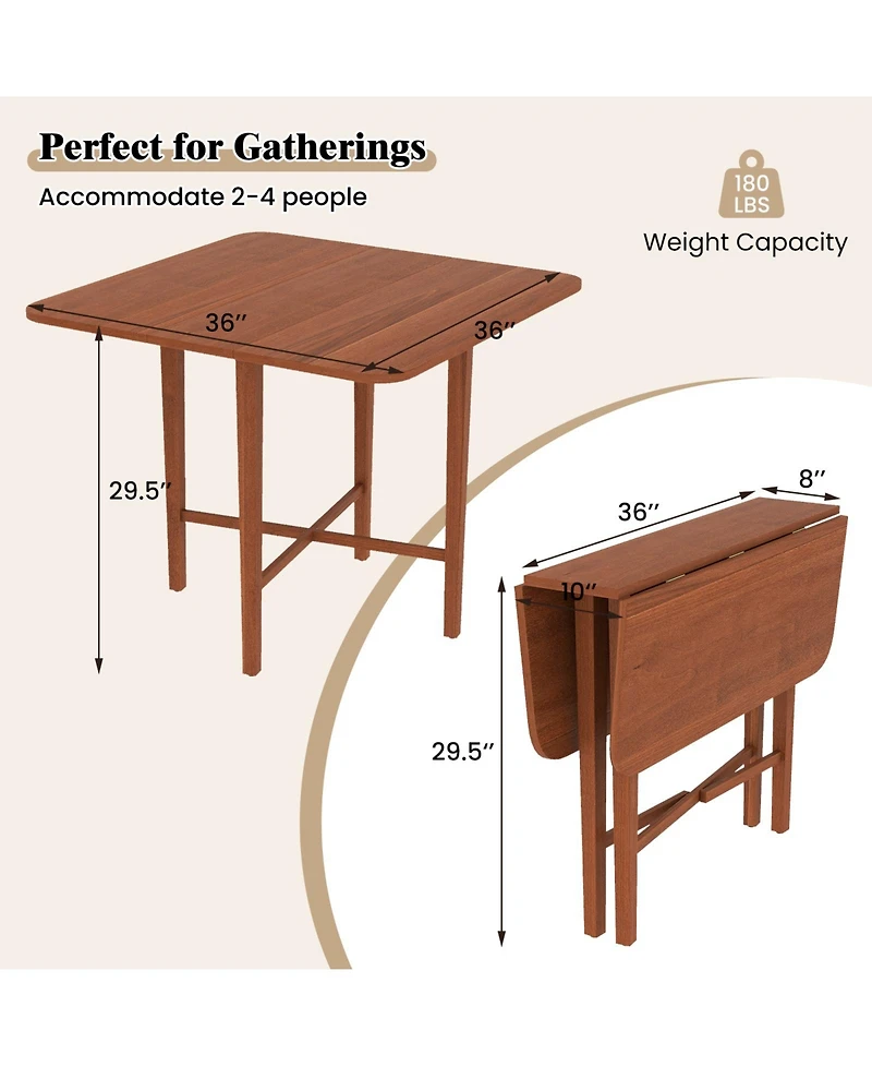 Sugift Foldable Dining Table for Two to Four with Solid Wood Legs