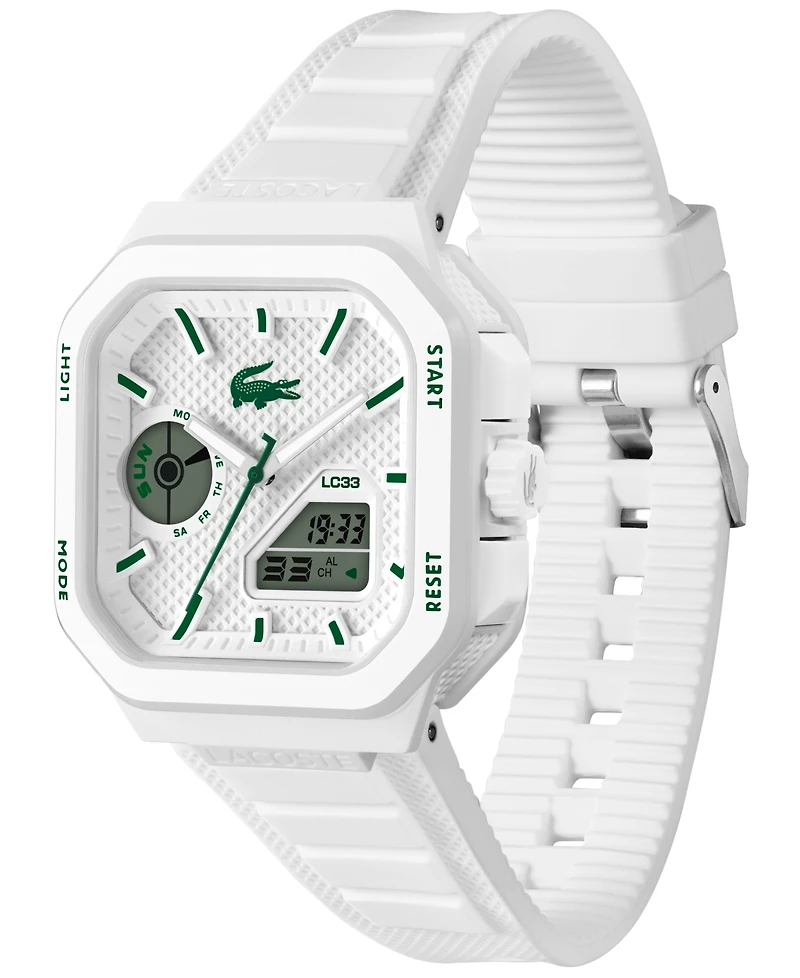 Lacoste Men's LC33 Square White Silicone Strap Watch, 44x50mm