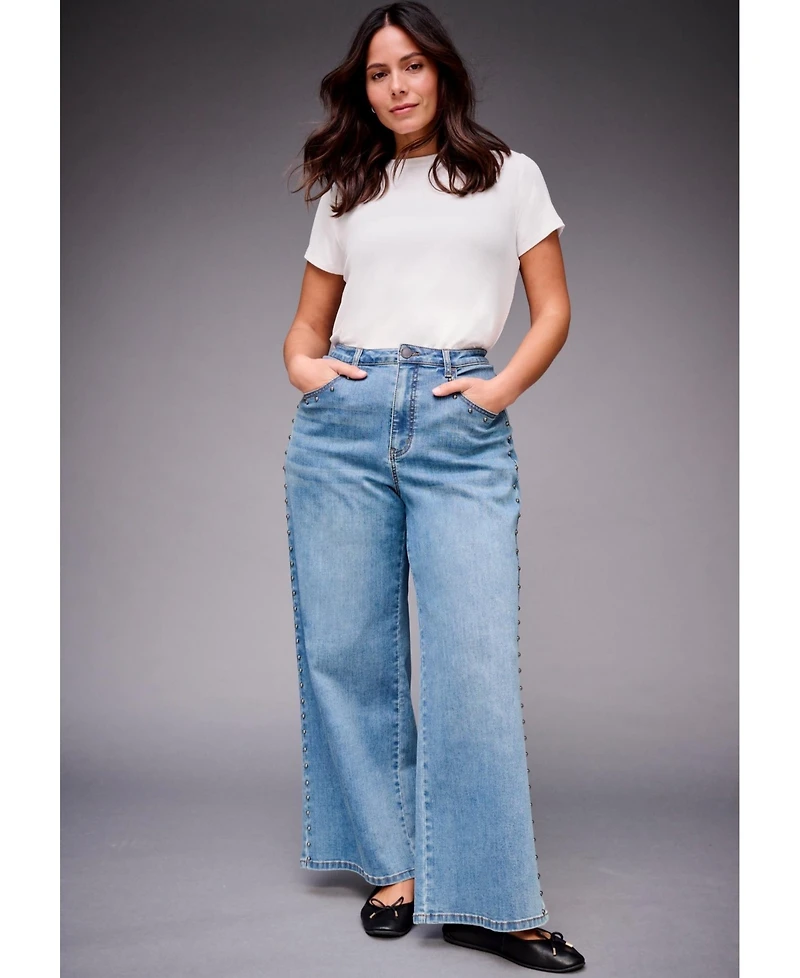 Avenue Women's Studded Wide Leg Jean