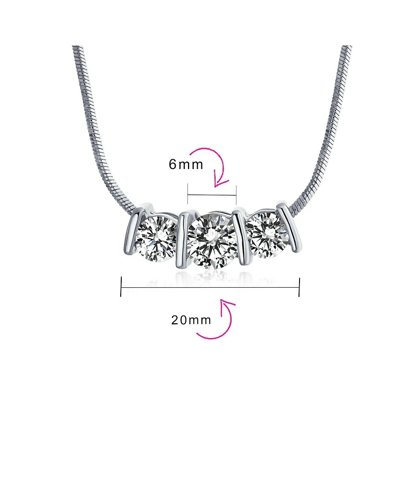 Bling Jewelry 3 Stone Cz Past Present Future Solitaire Cubic Zirconia Necklace