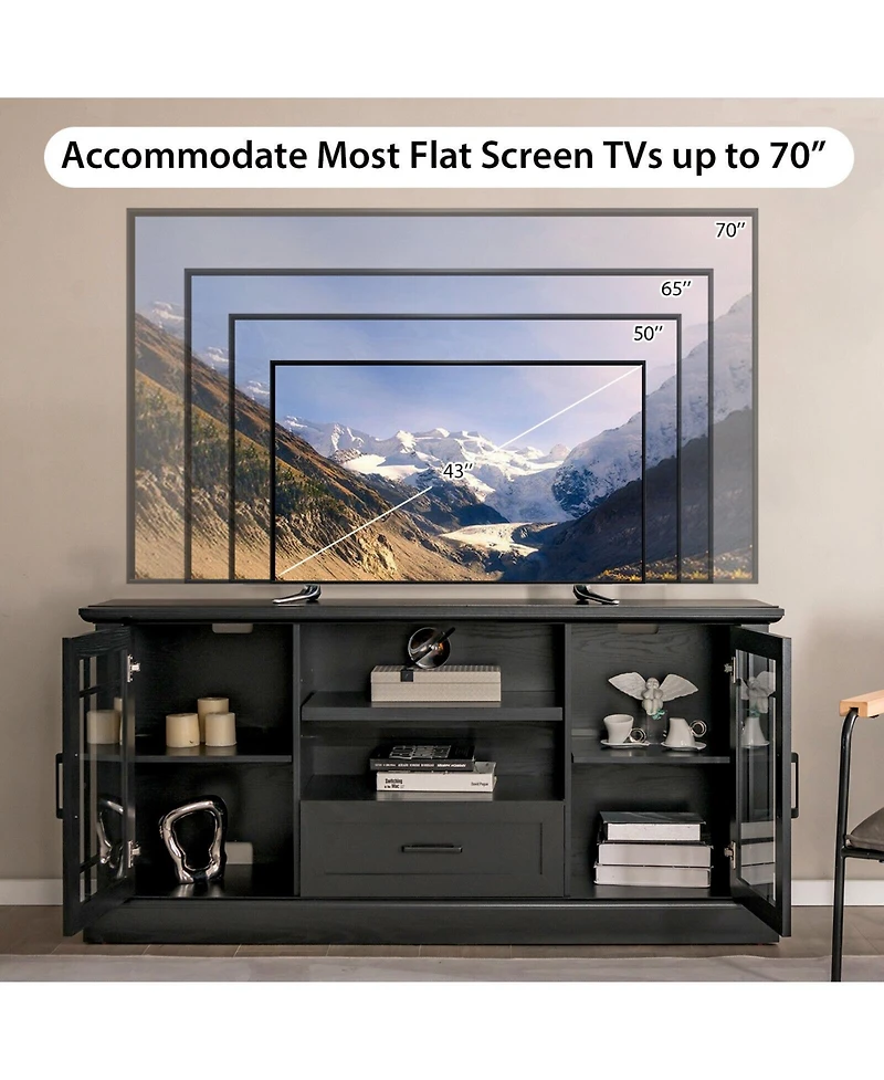 Sugift Tv Stand for TVs up to 70 in with Glass Doors and Storage