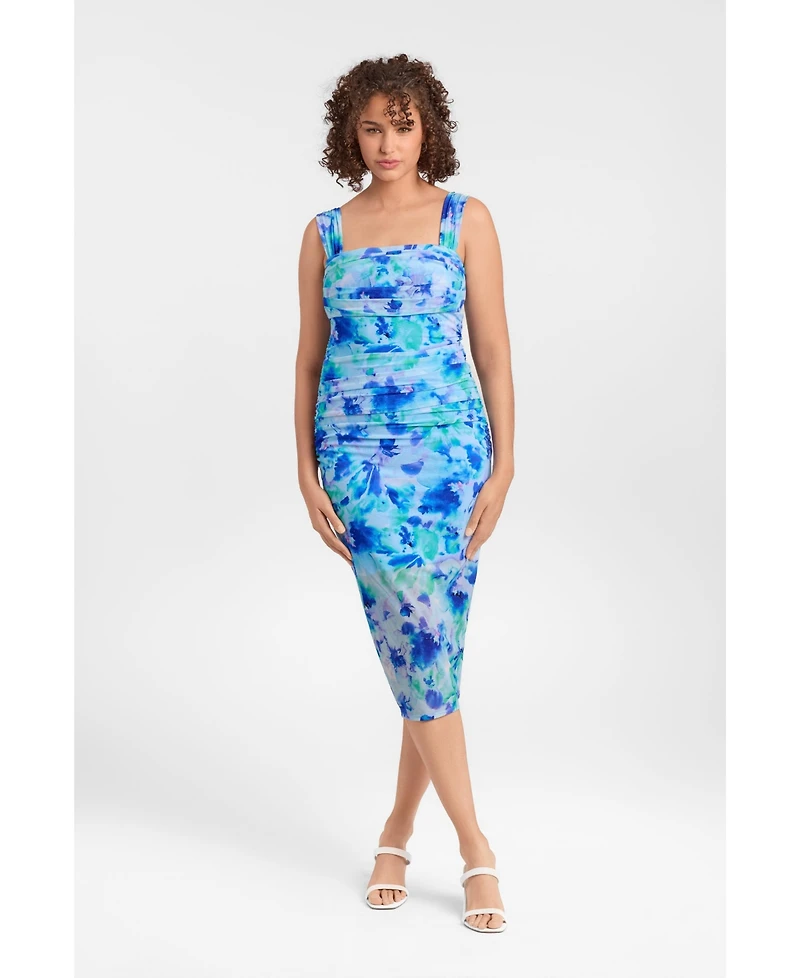 S3 Apparel Women's Draped Mesh Sculpting Midi Dress