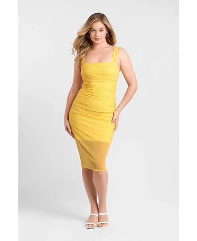 S3 Apparel Women's Draped Mesh Sculpting Midi Dress with Built-In Shapewear