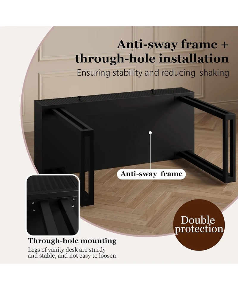 gaomon 40 Inch Vanity Makeup Desk with Hd Round Mirror and 3 Color Lights 2 Drawers