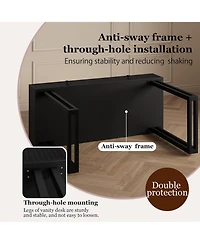 gaomon 40 Inch Vanity Makeup Desk with Hd Round Mirror and 3 Color Lights 2 Drawers