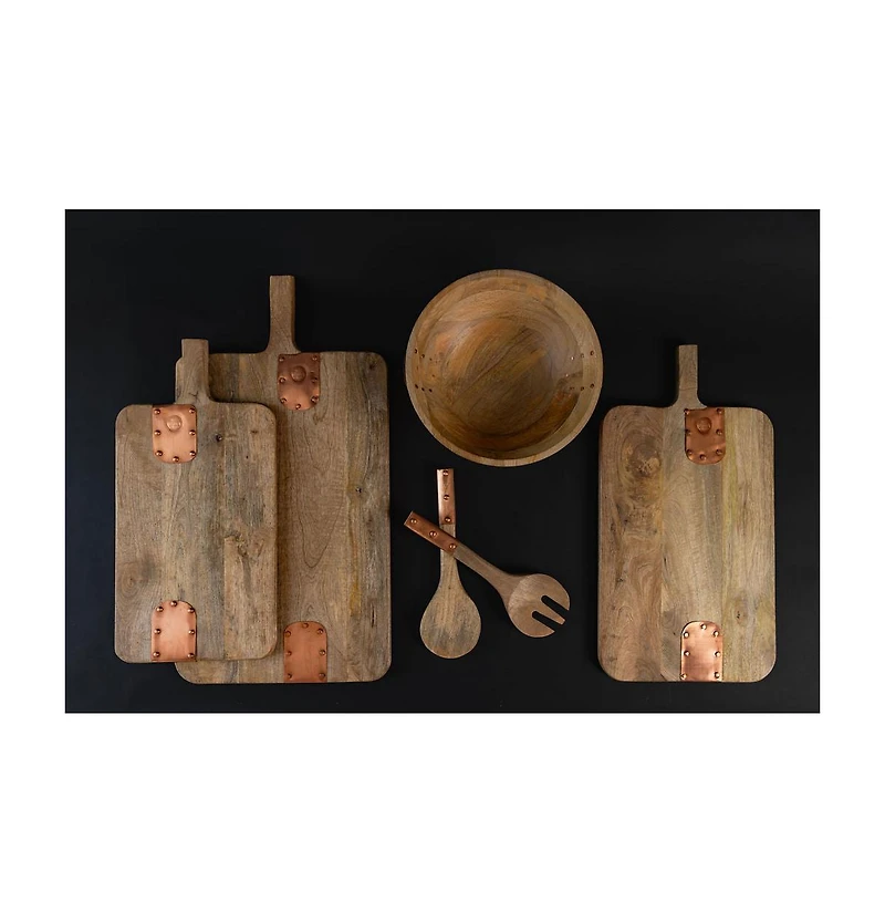 Coppermill Kitchen, Vintage Inspired Wood Serving Utensils with Copper Strap Handles