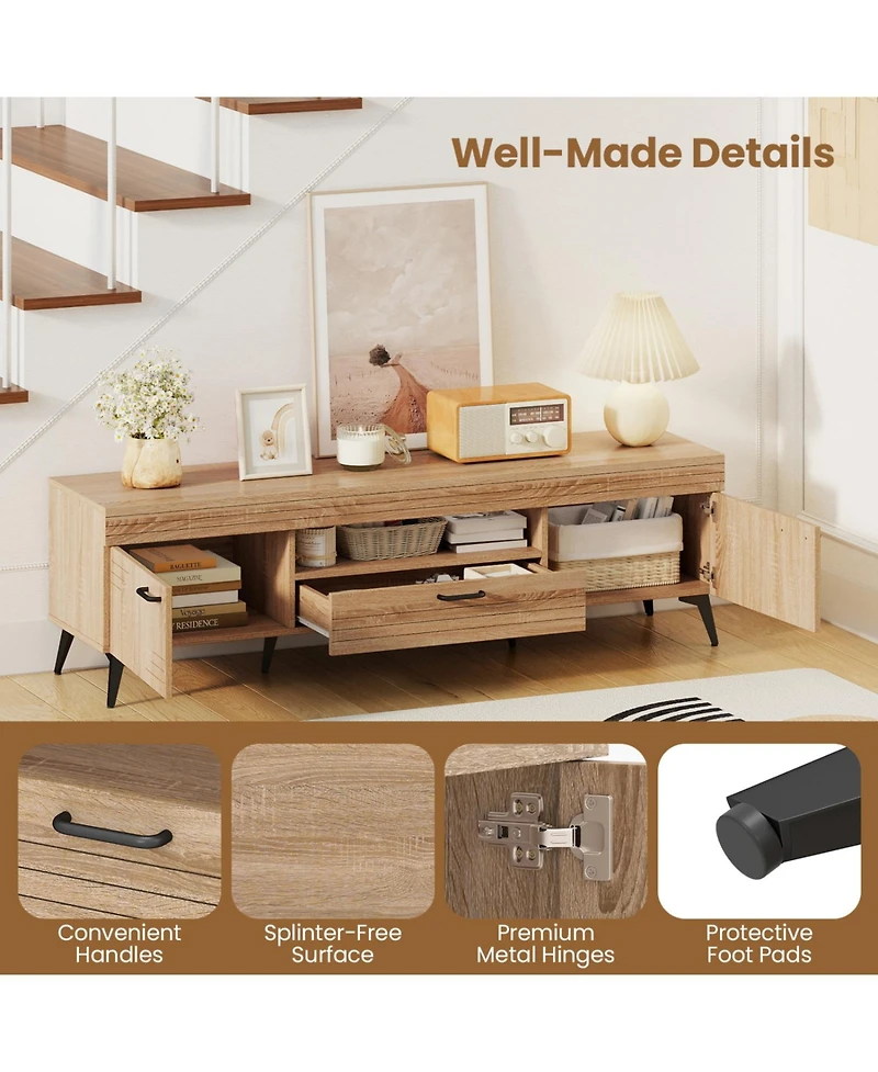 Sugift Tv Stand with Two Cabinets and Drawer for 65 in TVs