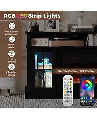 Sugift 58 in Fireplace Tv Stand with Led Lights and Glass Doors