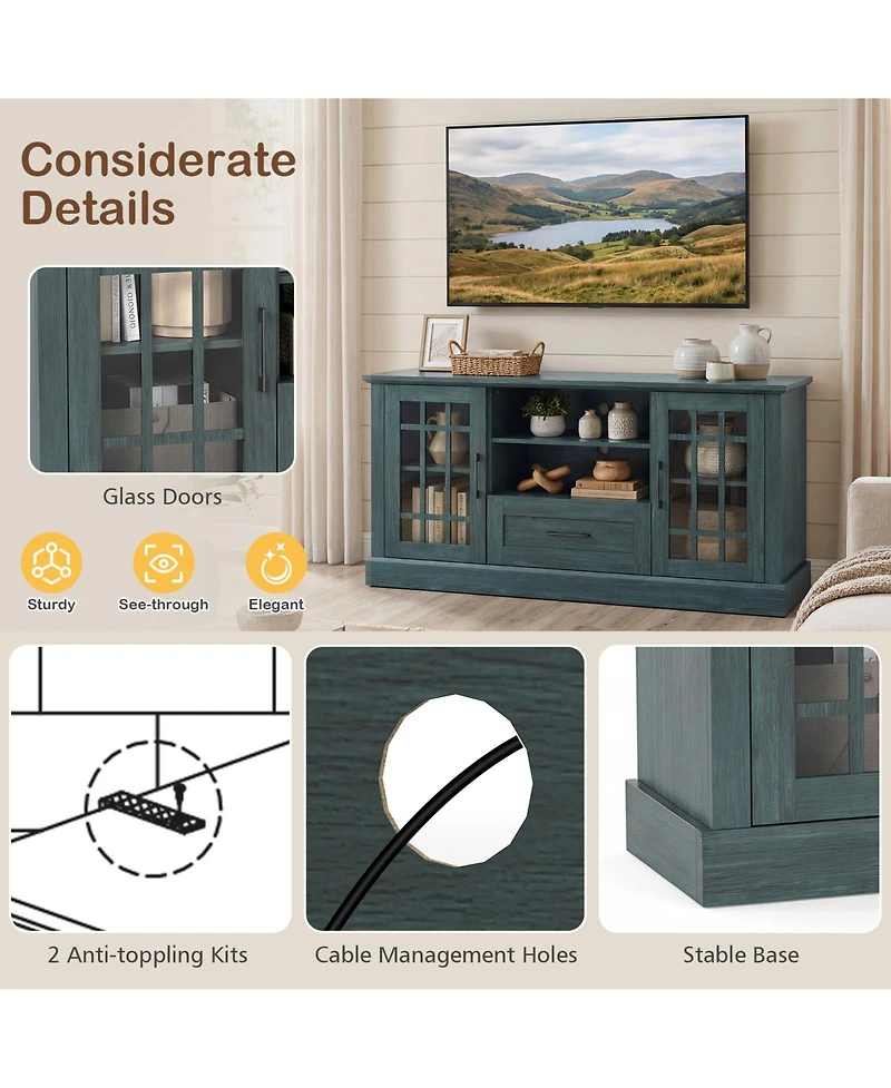 Sugift Tv Stand for TVs up to 70 in with Glass Doors and Storage