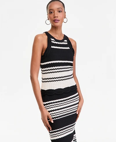 I.n.c. International Concepts Women's Stripe Crochet Sleeveless Top, Macy's Exclusive