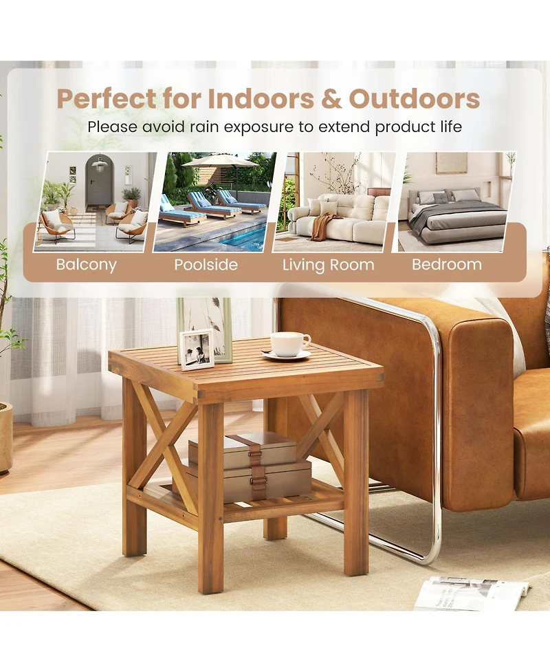 Sugift Outdoor Side Table with Storage Shelf for Small Spaces