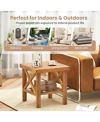 Sugift Outdoor Side Table with Storage Shelf for Small Spaces