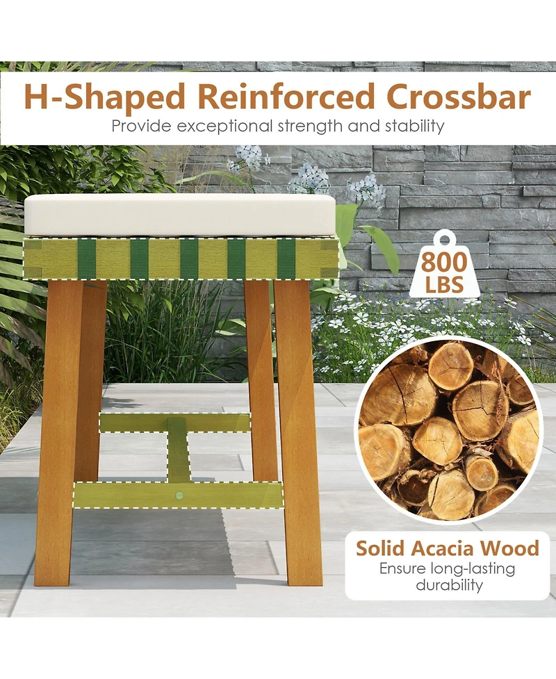 Sugift 48 in Acacia Wood Outdoor Bench with Padded Seat Cushion
