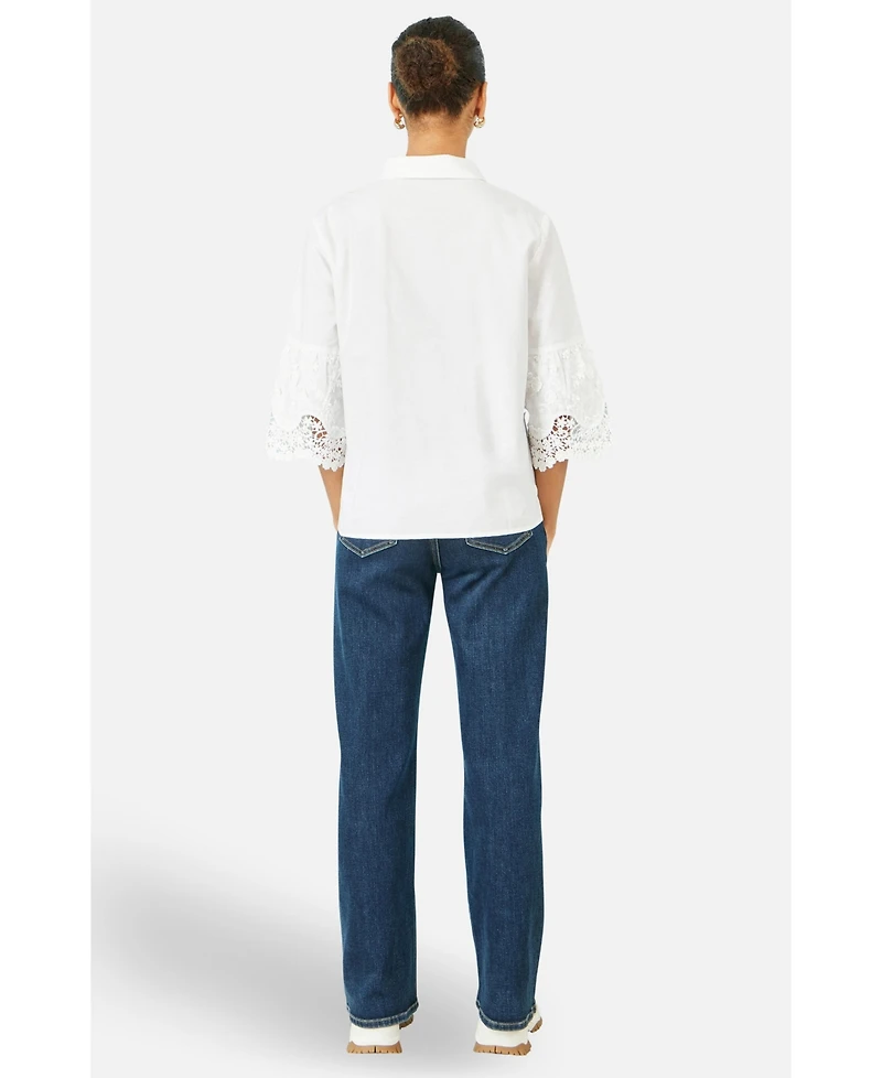 Yumi Women's Cotton Lace Border Shirt