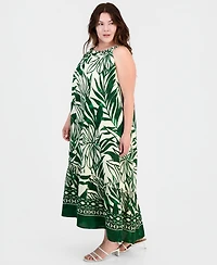 Sandra Darren Plus Sleeveless Border-Print Midi Dress