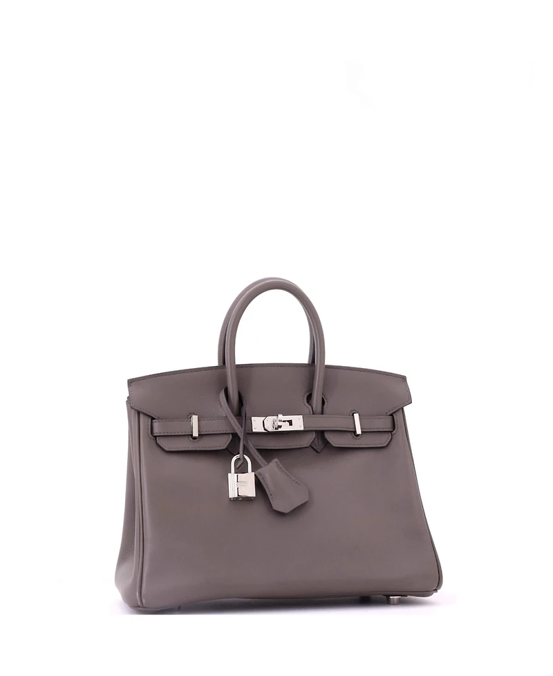 Pre-Owned HERMES Birkin 25 Handbag Grey Swift with Palladium Hardware