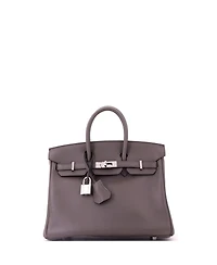 Pre-Owned HERMES Birkin 25 Handbag Grey Swift with Palladium Hardware