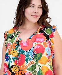 Sandra Darren Plus Ruffled Tie-Neck Shift Dress
