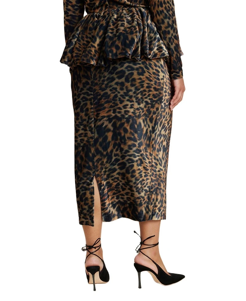 Eloquii Women's Leopard Velvet Bubble Peplum Skirt