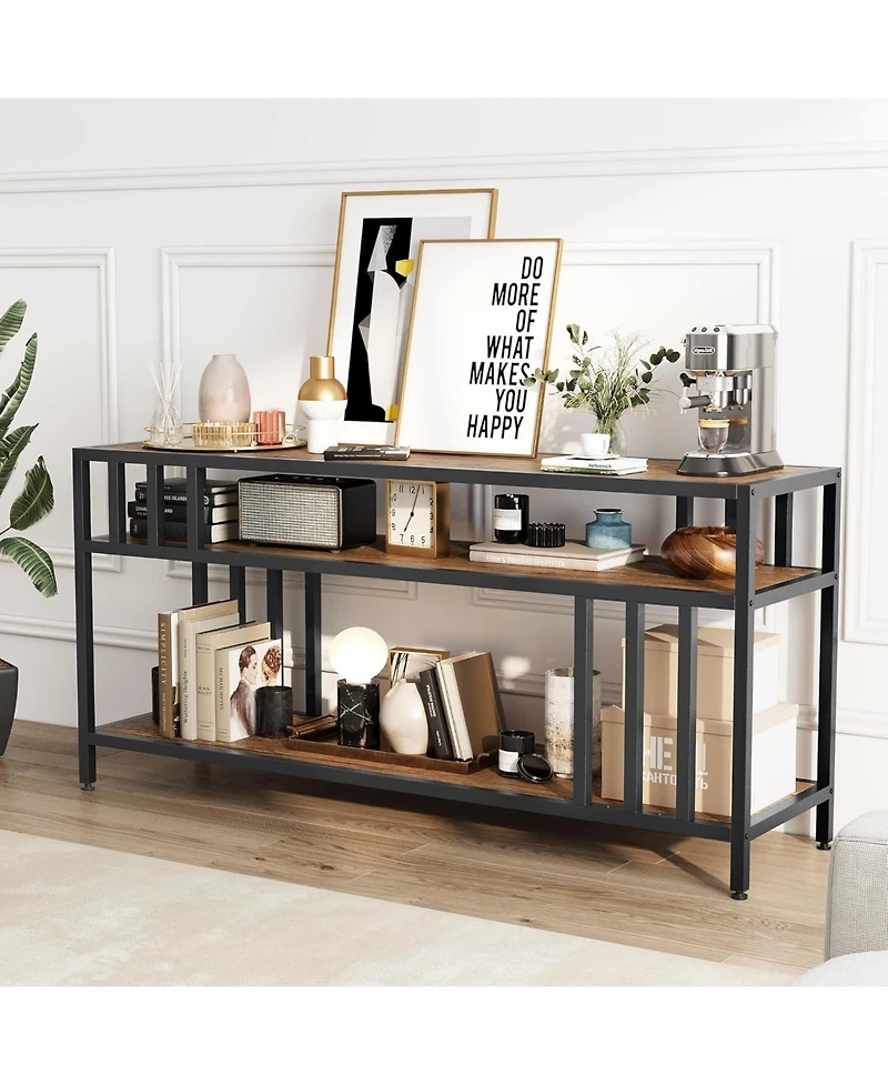 gaomon 58" Tv Stand for TVs up to 65", Entertainment Console with Storage Shelves, Quadruple-Tube Support, Living Room