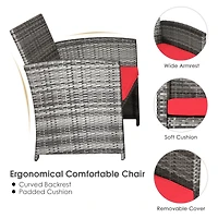 4PCS Patio Rattan Furniture Set Conversation Glass Table Top