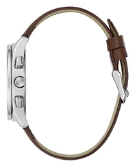 Guess Men's Silver-Tone Brown Leather Multi-Function Watch, 40mm