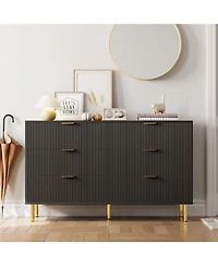 gaomon Modern 6 Drawer Dresser for Bedroom with Gold Handle and Large Drawer, Wood Double Chest of Drawers and Storage Organizer for Living Room