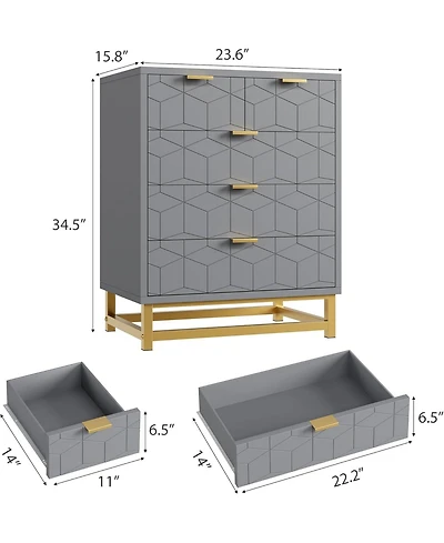 gaomon 5 Drawer Dresser Metal Base Modern for Living Room and Closet