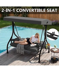 gaomon Outdoor Porch Swing with Adjustable Canopy, 3-Seat Patio Swing Chair with Stand, 800LBS Heavy Duty Outdoor Swing for Adults