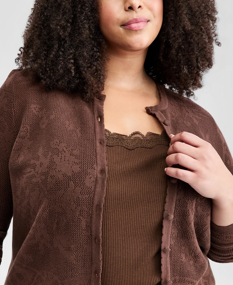And Now This Trendy Plus Crochet Crewneck Cardigan, Macy's Exclusive