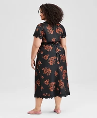 And Now This Trendy Plus Lace-Trim Floral Satin Midi Dress, Macy's Exclusive